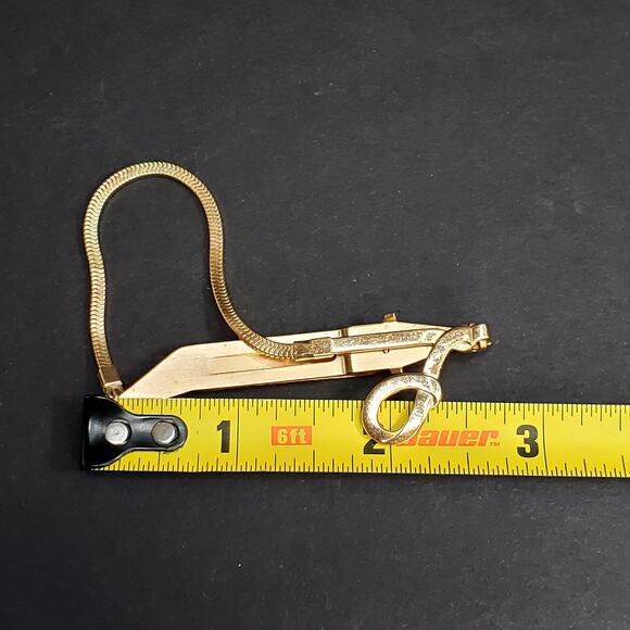 Anson L Monogram Initial Letter Snake Chain Vtg Folding Tie Bar Clip 3" - Picture 4 of 5